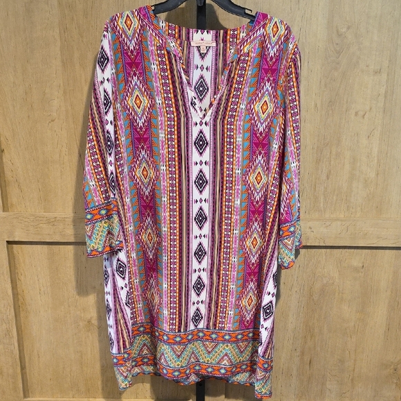 (J1) Gibson Latimer Multicolor Aztec Long Sleeve Mini Dress Sz XL - Picture 1 of 5